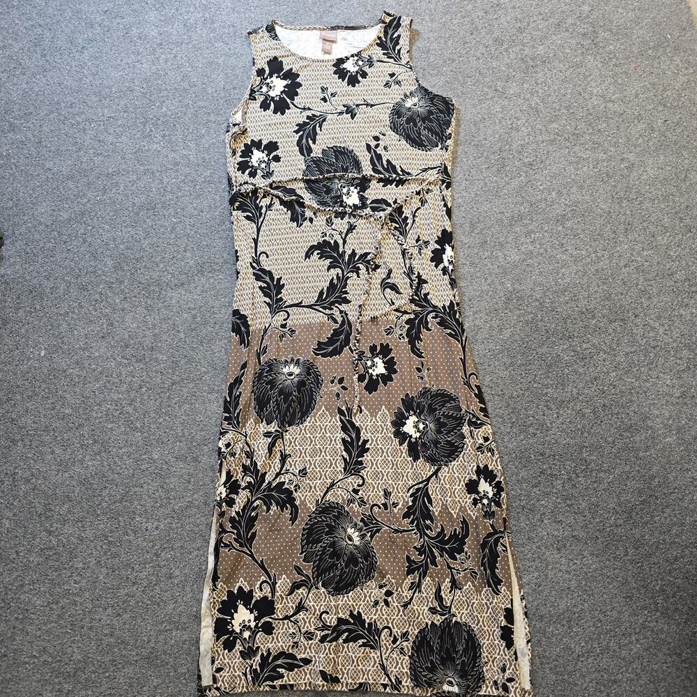 Chicos Dress Womens Size Large Brown Floral Maxi Stretchy Sheath Capsule Casual